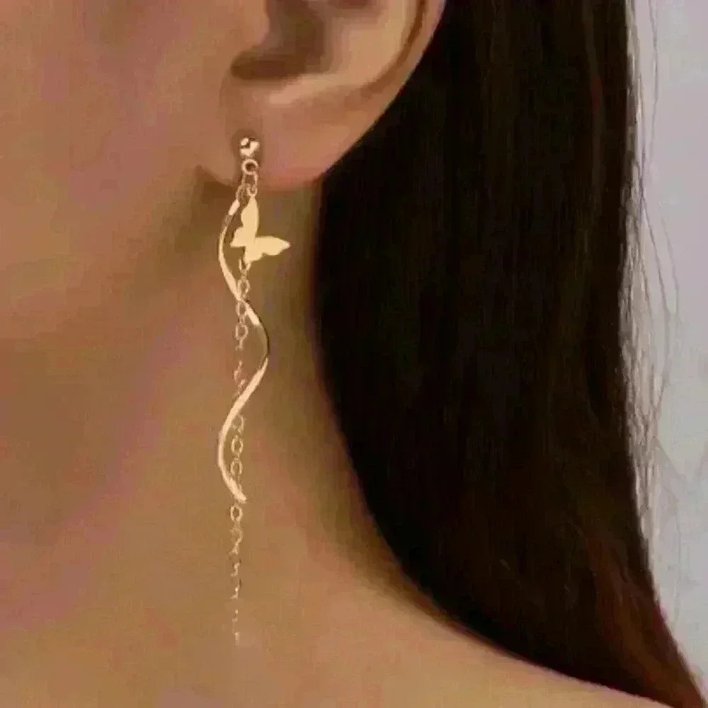 New Butterfly Dangle Earrings: Delicate Gold-Tone Earrings